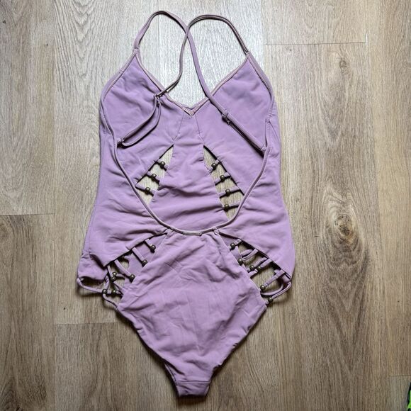 MARA HOFFMAN Lattice Maillot Braided Bead Cutout Pink Swimsuit One-Piece Small - Picture 4 of 11